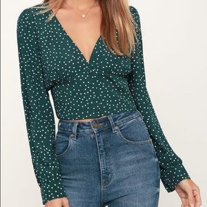 NWT Forest Green Polka Dot Long Sleeve Crop Top
